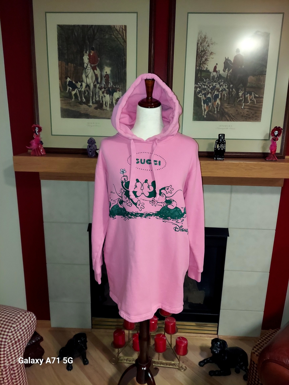 Gucci X Disney Pink Sweatshirt Hoodie Dress with Green Disney Graphic! XS S M
